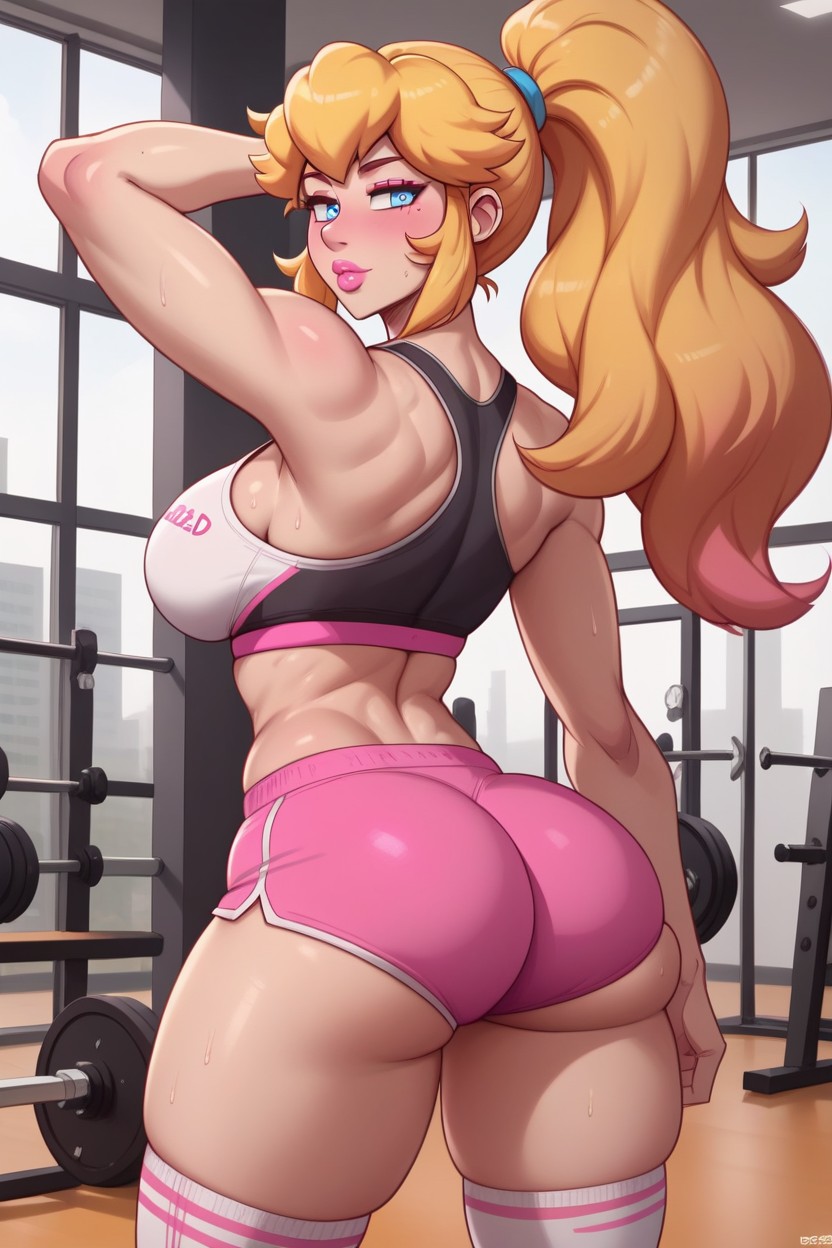 Pink Lipstick, Gold Blonde Hair, Rear View Hentai AI Porn