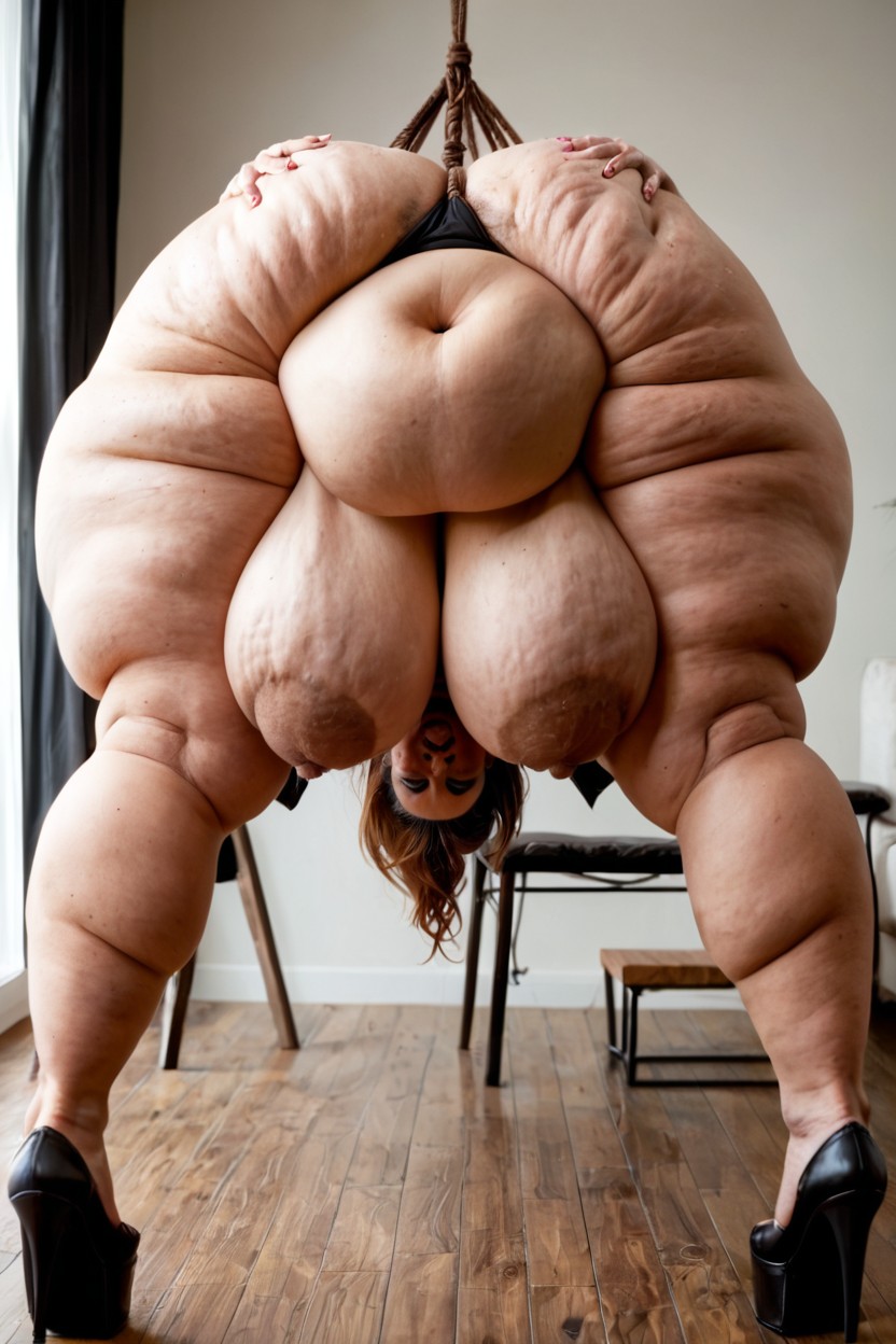 Bulging Mass Of Fat Around Her Bavel, Bulging Nipples, Gigantic Mommy Belly BBW AI Porn