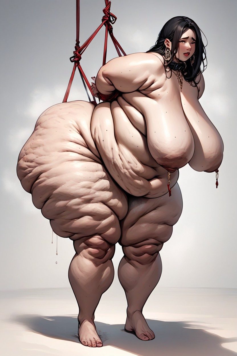 Belly Hanging So Kow That It Reaches Her Kneecaps, 18+, Extremely Low Hanging Breasts BBW AI Porn