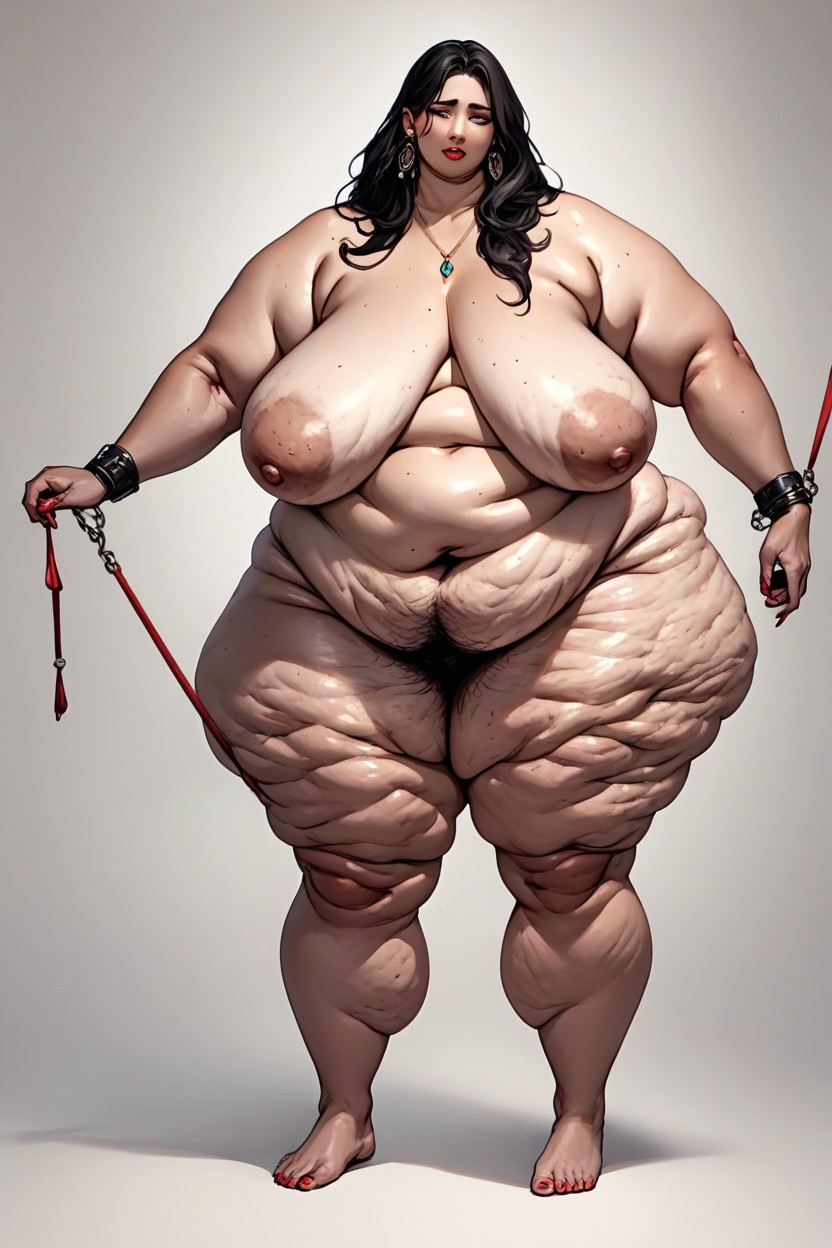 Fat Rolls, Extremely Elongated Breasts, 18+ BBW AI Porn