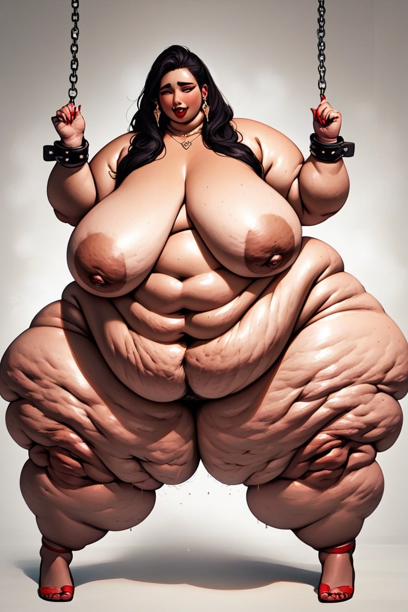Creole Race, Lower Breasts Hanging Very Low And Reaching Her Waist, Bulging Fat Rolls Porno BBW IA