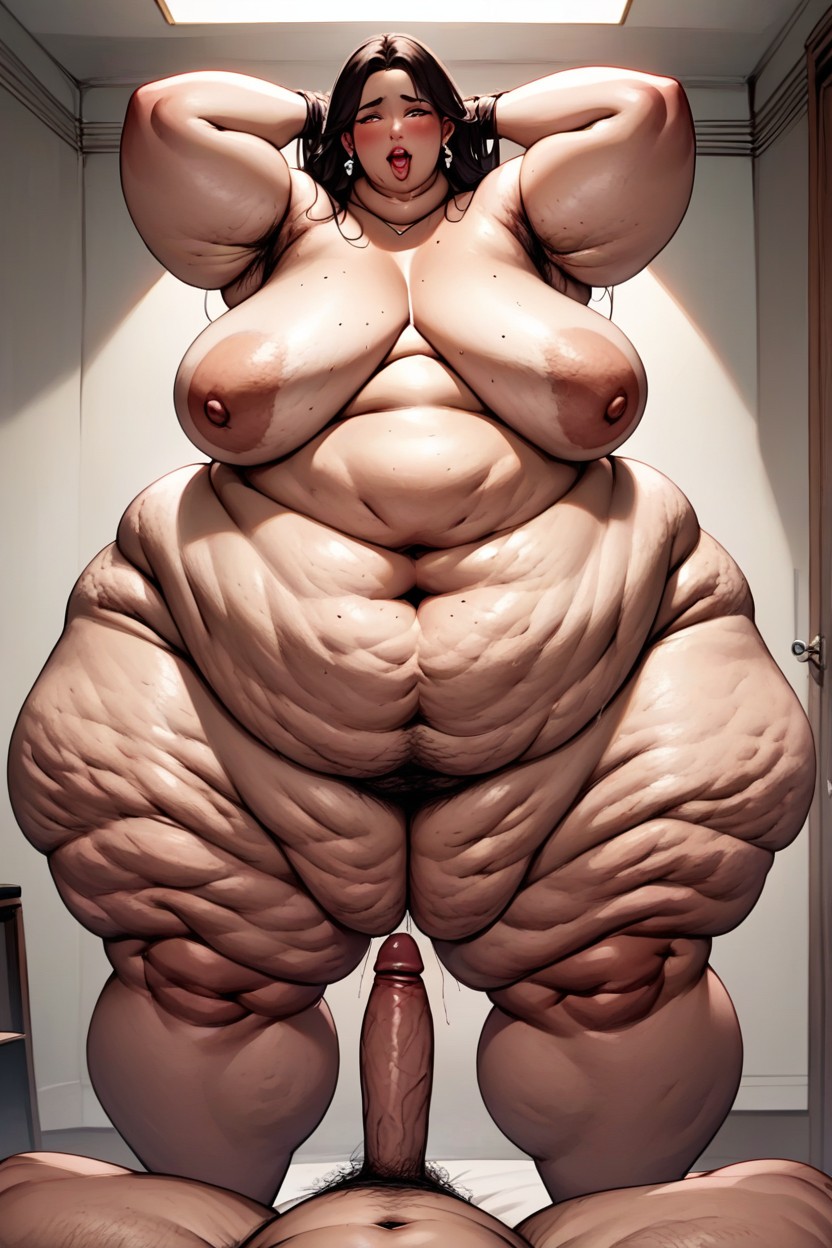 Ultra Heavy Buttocks Spread Wide, Belly Hanging So Kow That It Reaches Her Kneecaps, Bulging Fat Rolls BBW AI Porn