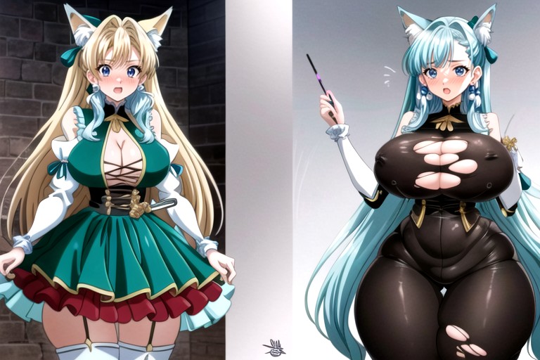 Hyper Mega Fat Thick Hourglass Body Figure, Estilo De Los 90, Long Straight Black Blue Hair Hentai IA