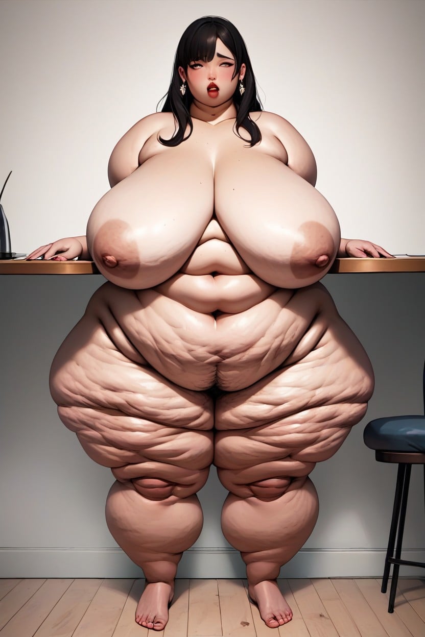 Bulging Fat Rolls, Full Body View, 18+ BBW AI Porn