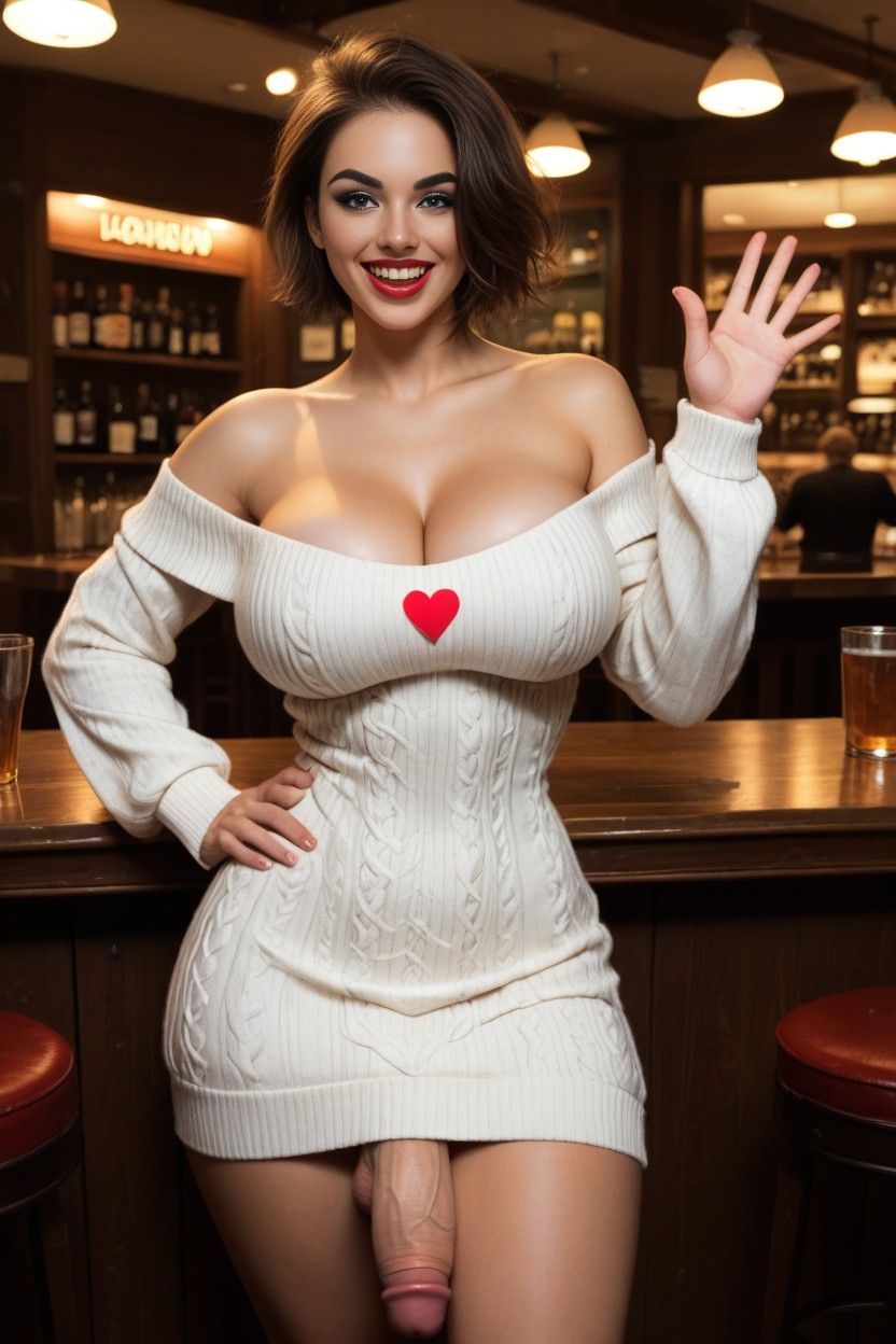 Front View, Off The Shoulder, Red Lipstick Shemale AI Porn