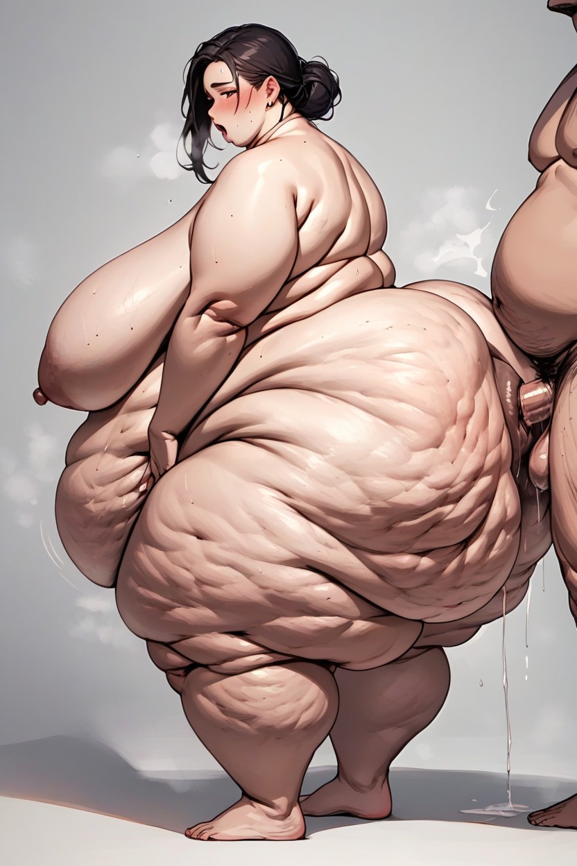 Completely Nude Body, Extremely Wide Body, Deepest Possible Cellulite Craters BBW AI Porn