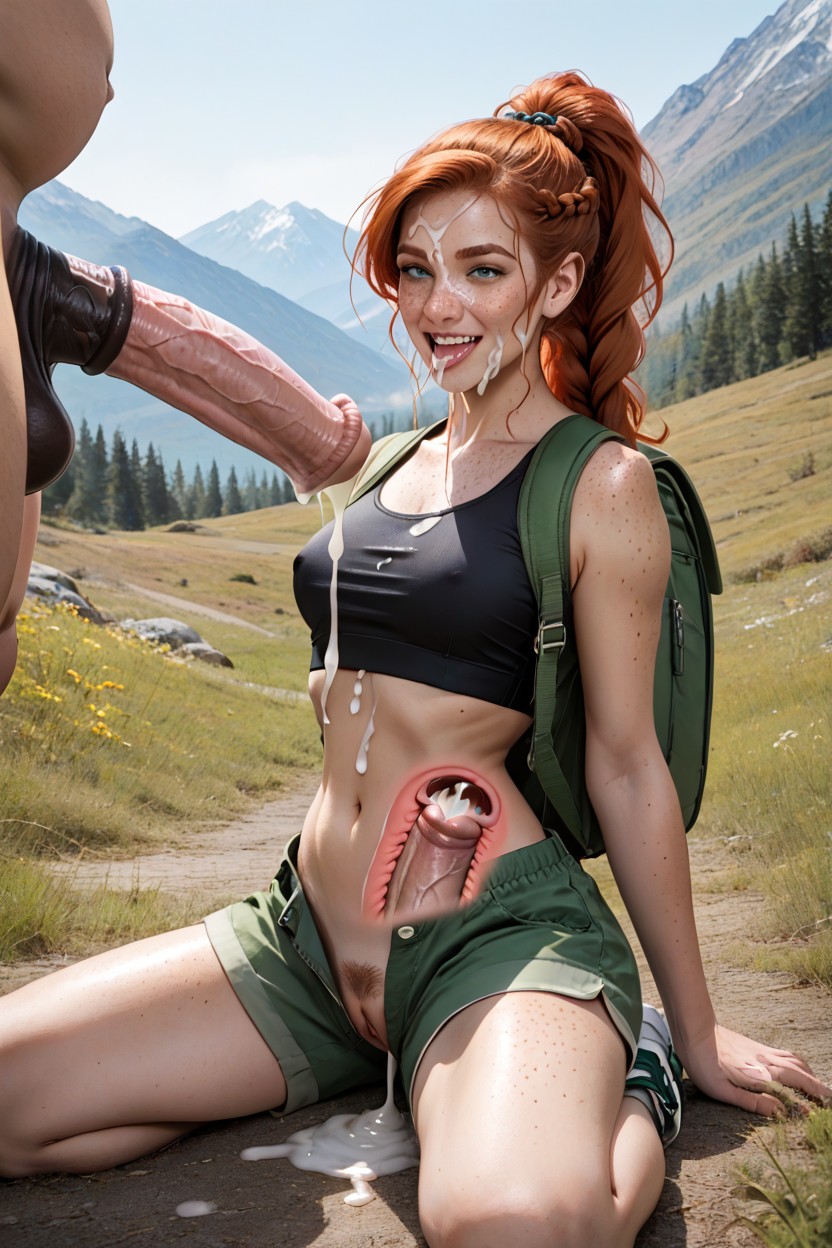Pale Skin, In Mountains, Gooey Cum On Face And Hair AI Porn