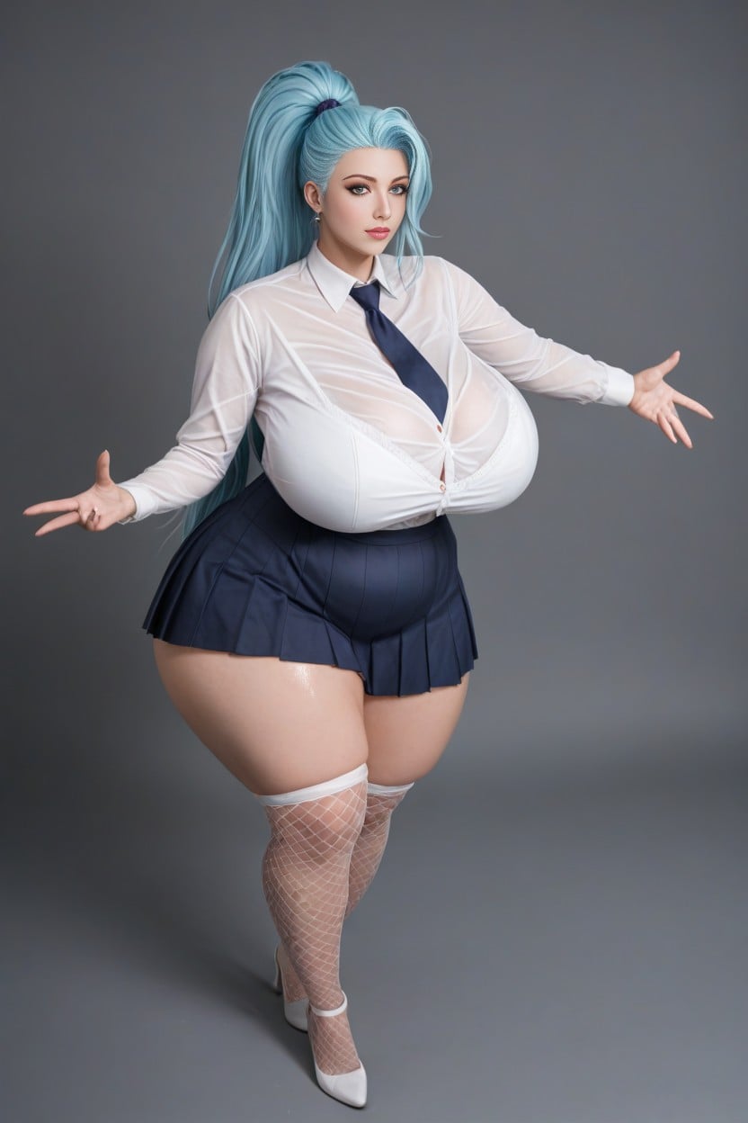 Extremely Long Legs, 極端なボトムヘビー, Hyper Voluptuous Thick Thighs AIポルノ