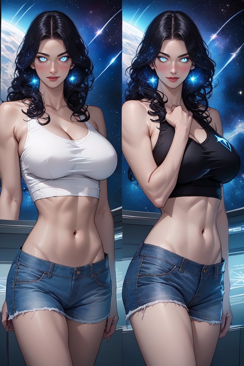 Long Curly Black Hair, She Levitates, Perfect Eyes Hentai AI Porn