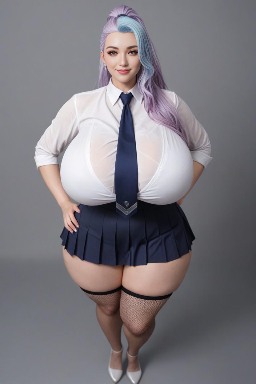 Big Thick Rounded Ass, Arms On Hips, Hair That Mix Light Blue And Purple Hair AIポルノ