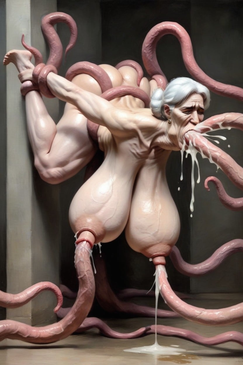 Very Saggy Tits, Exessive Milk, Rough AI Porn