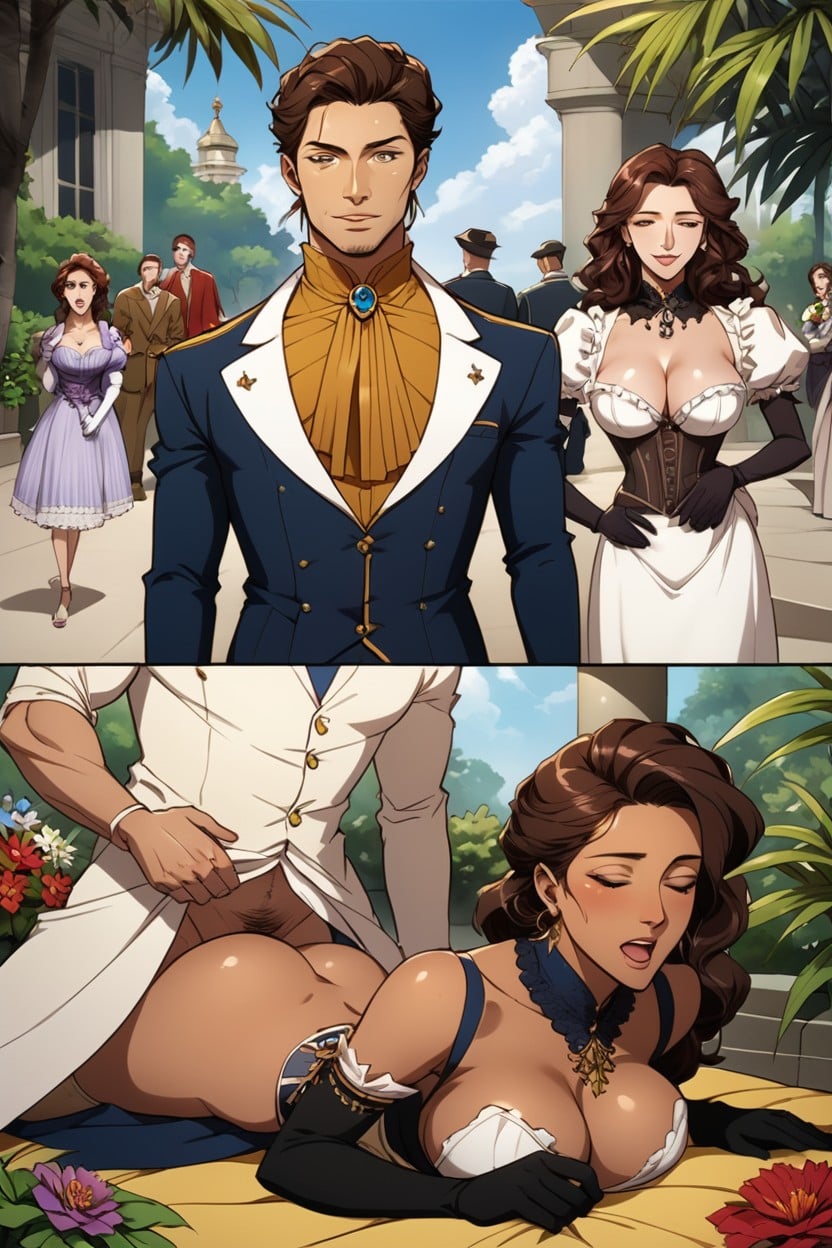 Man Partially Clothed, Public Sex, Many People Around AI Porn