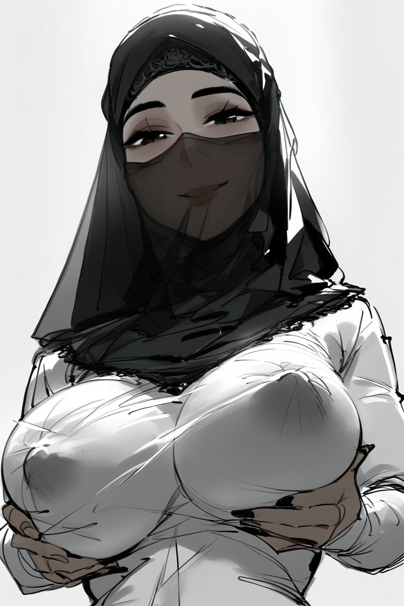 Sketch Lines, Looking At Viewer, Ultra Detailed Face Under Veil Hentai AI Porn