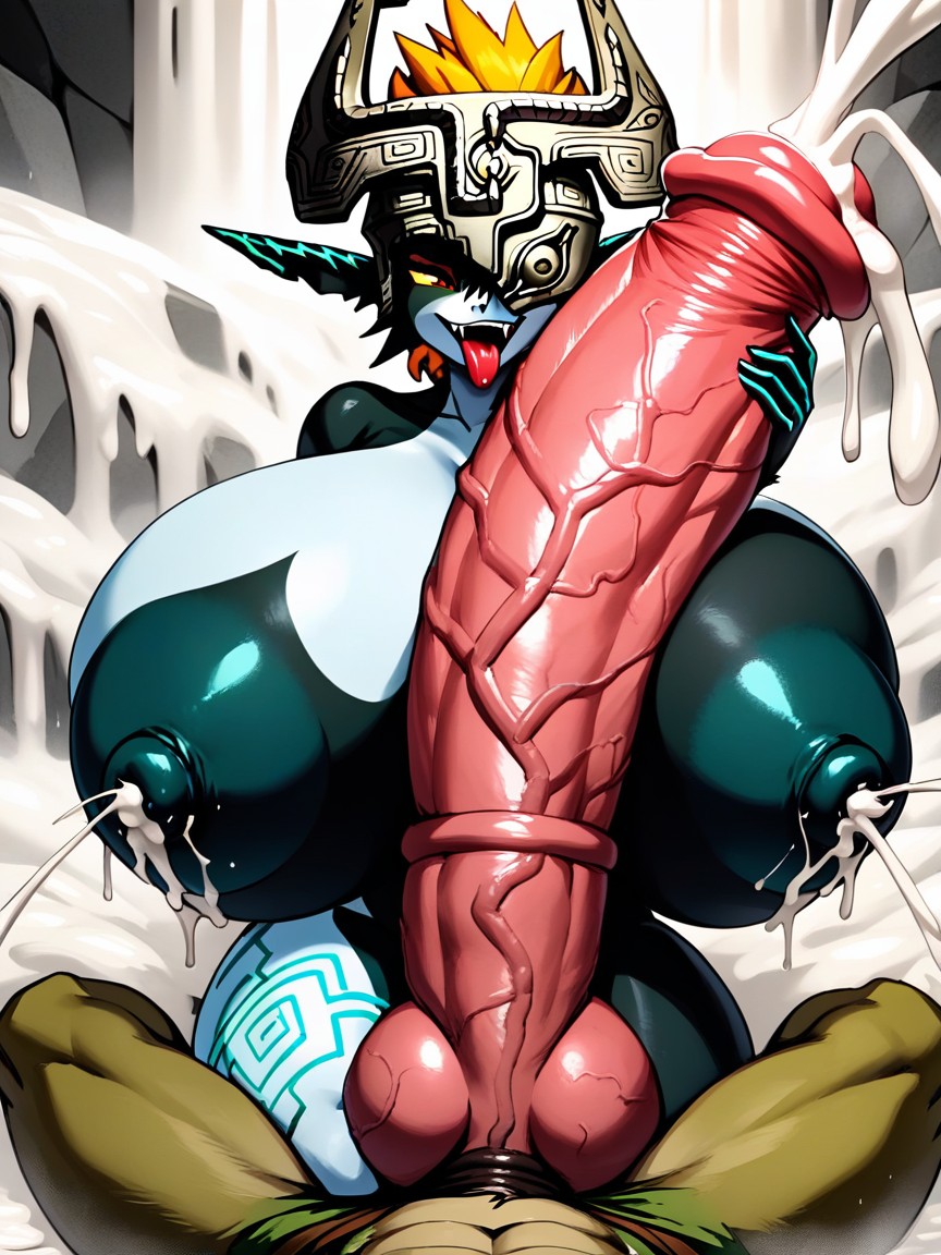 Midna Gigantic Breasts, Wolf Link Hyper Testicles, Cum Blasting ファーリーAIポルノ
