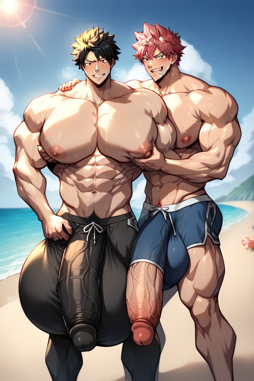 Beach, Muscular Body, Nipples Grab AI Gay Porn