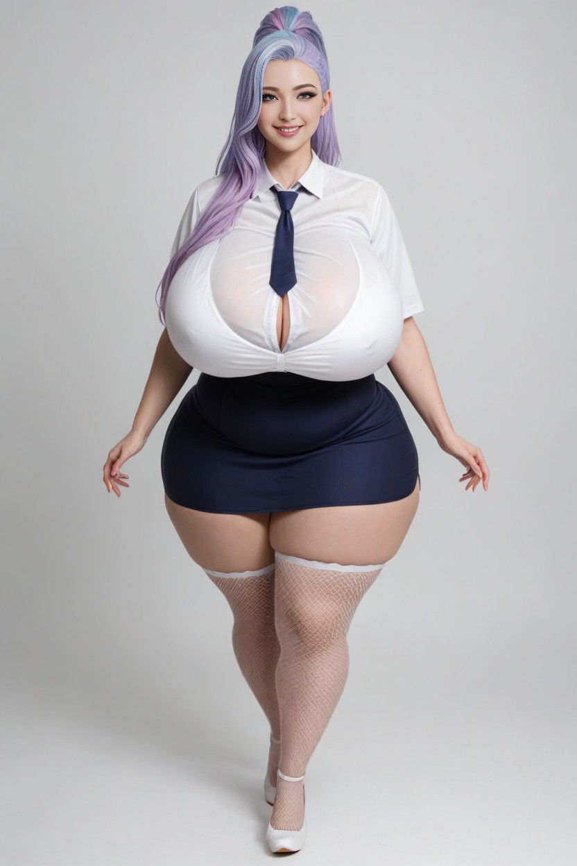 Oiled Skin, Big Thick Rounded Ass, Hair That Mix Light Blue And Purple Hair AI Porn