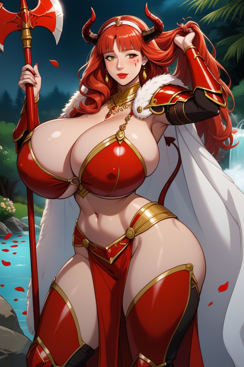 Red Armor On Arms With Gold Design, 18+, Lean Body Latina AI Porn