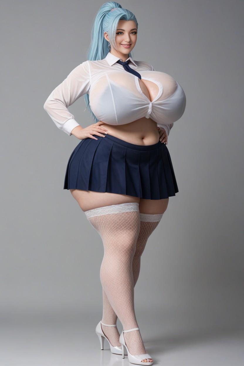 Exposed Thighs, Thick Supermodel Body Type, Simple Dark Grey Background Setting AI Porn