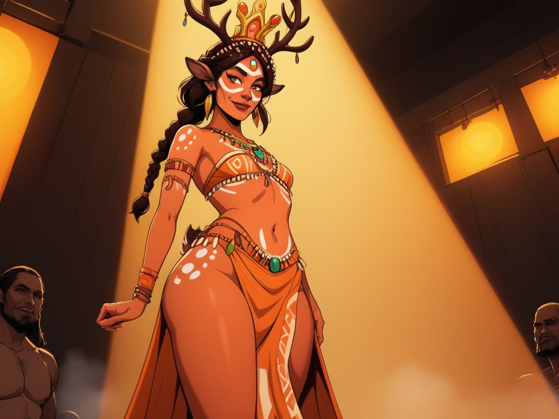 Neon Orange Fog, Deer Pelt Cape, Brown Lipstick Latina AI Porn