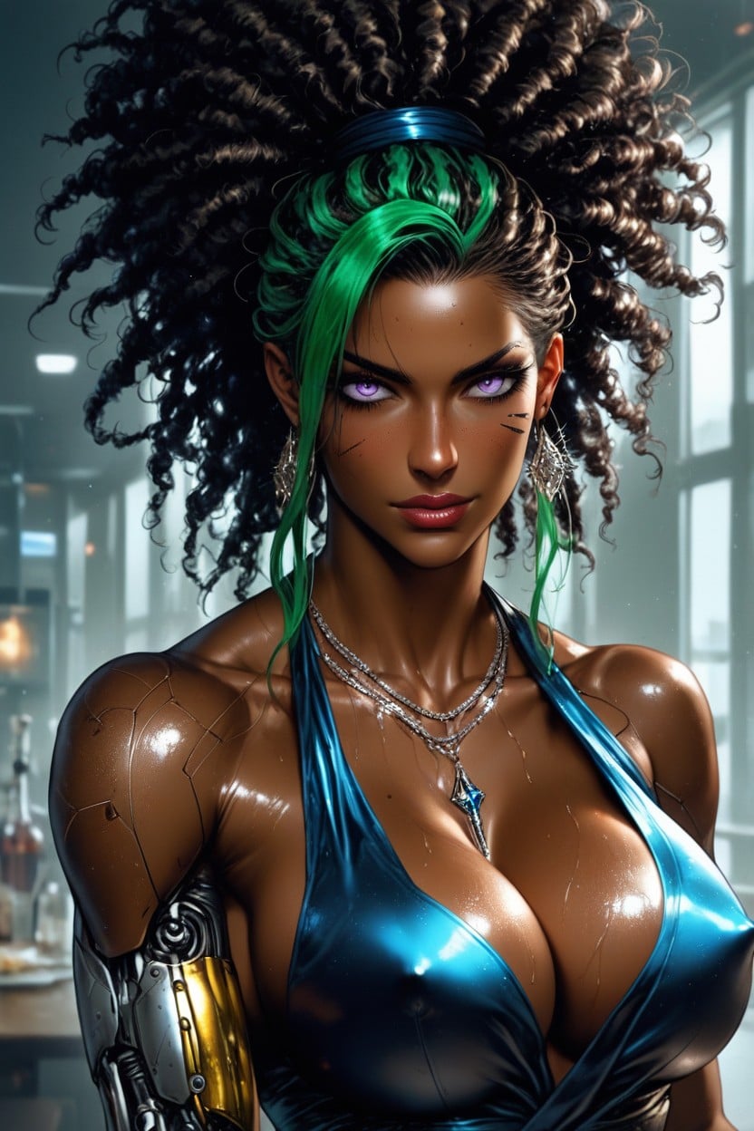 Cyborg Arm, Curly Hair Reach To The Hips, Large Tits AI Porn