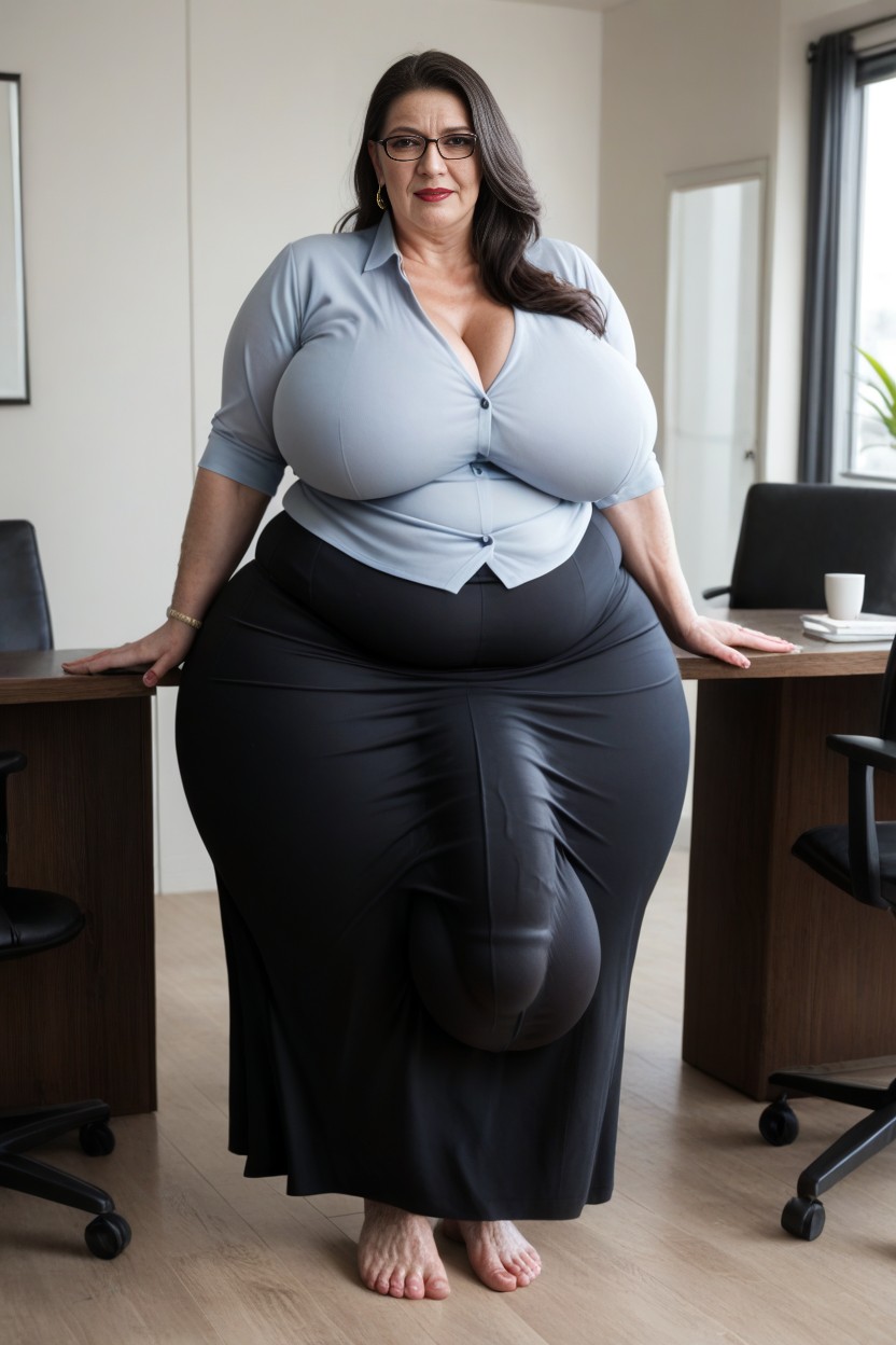 Plump Lips Massive Huge Flaccid Hyper Bulge, Massive Ass, Black Stockings AI Porn