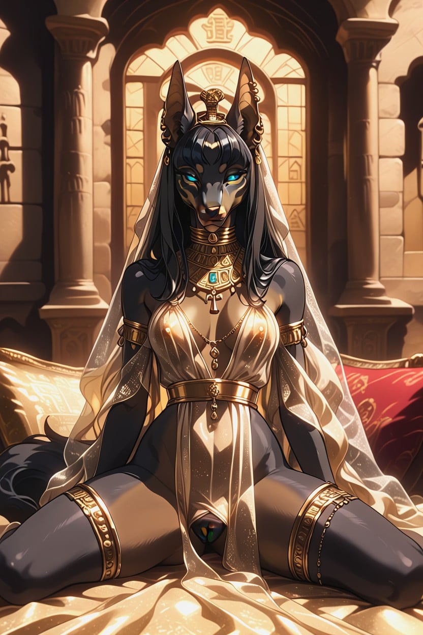 Tall Elegant Ears, Thick Thighs, Exposed Under Sheer Translucent Silk Veil Porno IA Furry