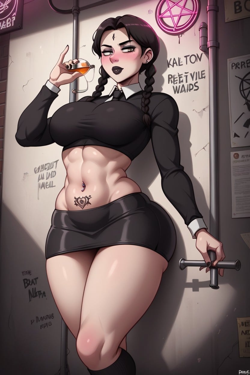 Stomach Piercing, Hyper Hourglass, Pale Skin Hentai AI Porn
