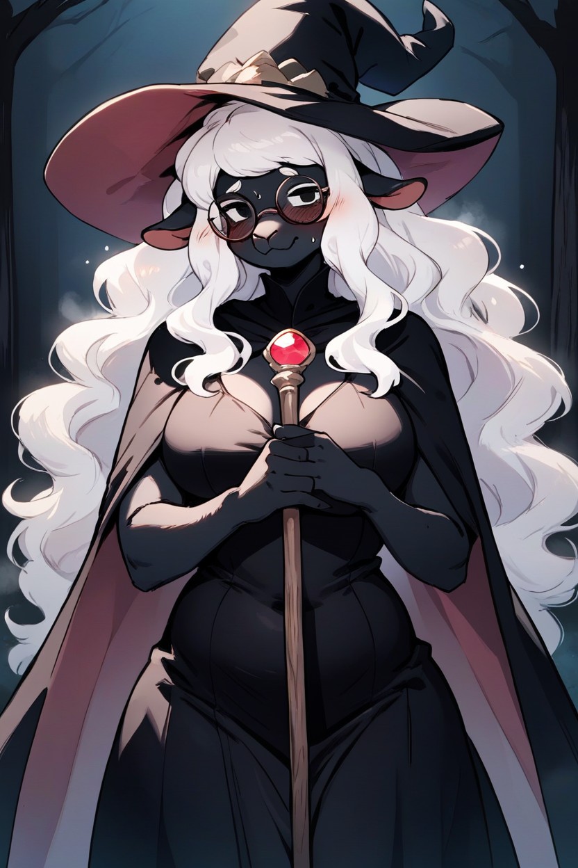 Glasses, Rounded Eyebrows, Dot Nose Furry AI Porn