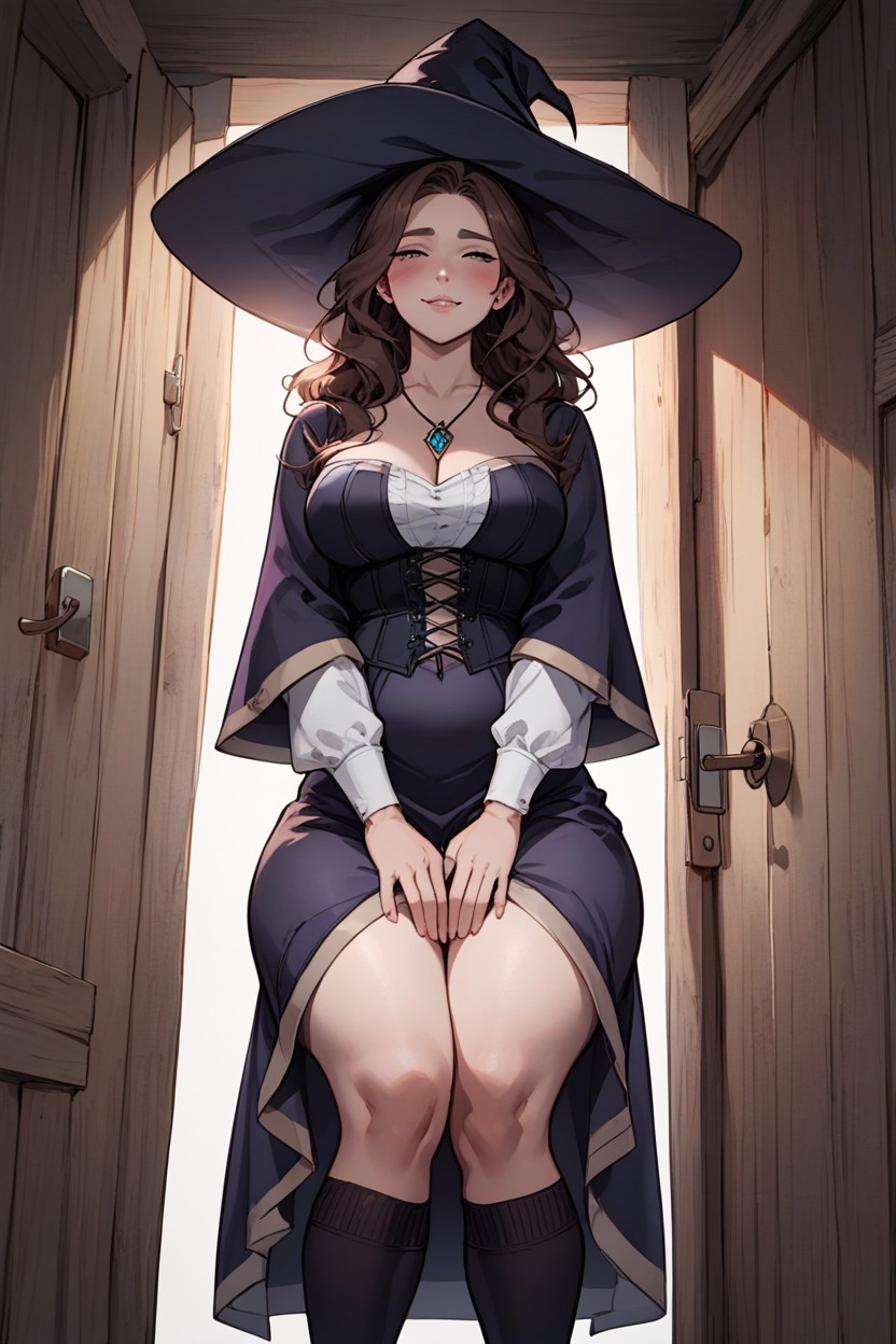 Wood Cabin, Clothed, Dark Purple Satin Robe Hentai AI Porn