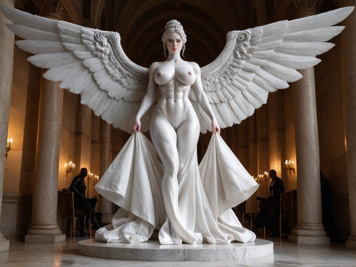 Long Wings Of Polished White Marble, Fit, White Marble Feather Wings AI Porn