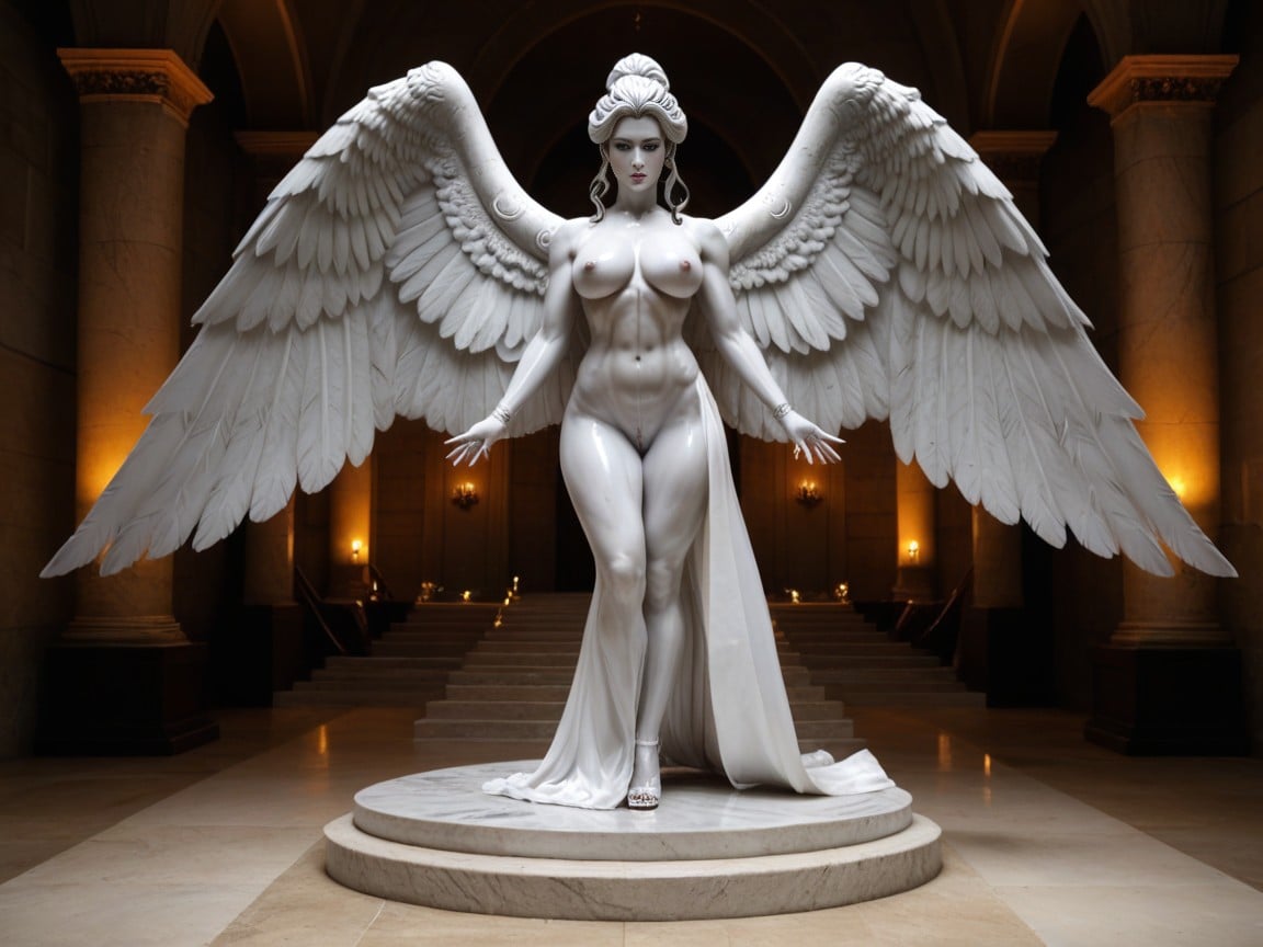 Large Wings Of Polished White Marble, Statue Is Made Entirely Of Polished White Marble, Fit AI Porn