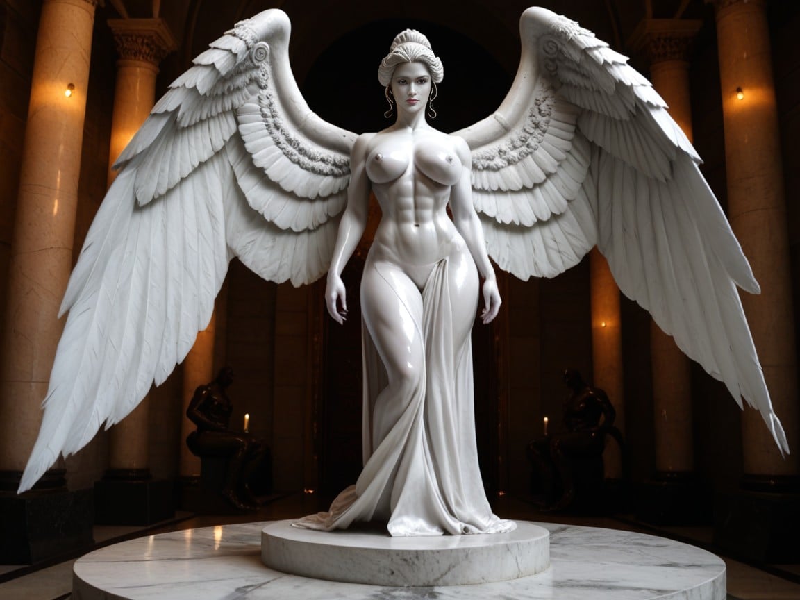 Perfect Torso, 18+, Big Wings Of Polished White Marble AI Porn