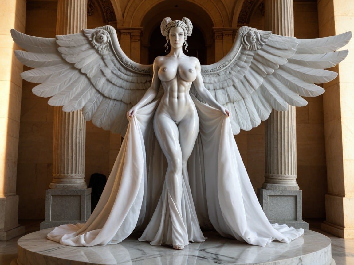 Statue Is Made Entirely Of Polished White Marble, Wings Of Polished White Marble, Large Wings Of Polished White Marble AI Porn