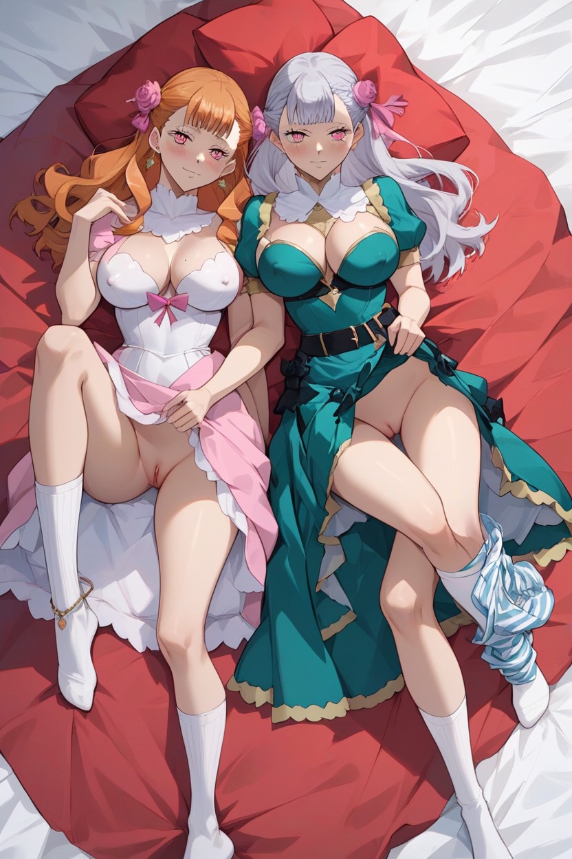 Long Hair, Laying, Striped Thigh High Socks Hentai AI Porn