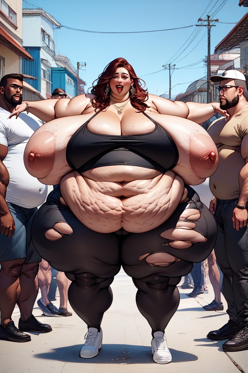 Belly Hanging Low Between Her Thighs, Mommy Belly Fat Hanging Maximum Low, Breasts Fully Exposed BBW AI Porn