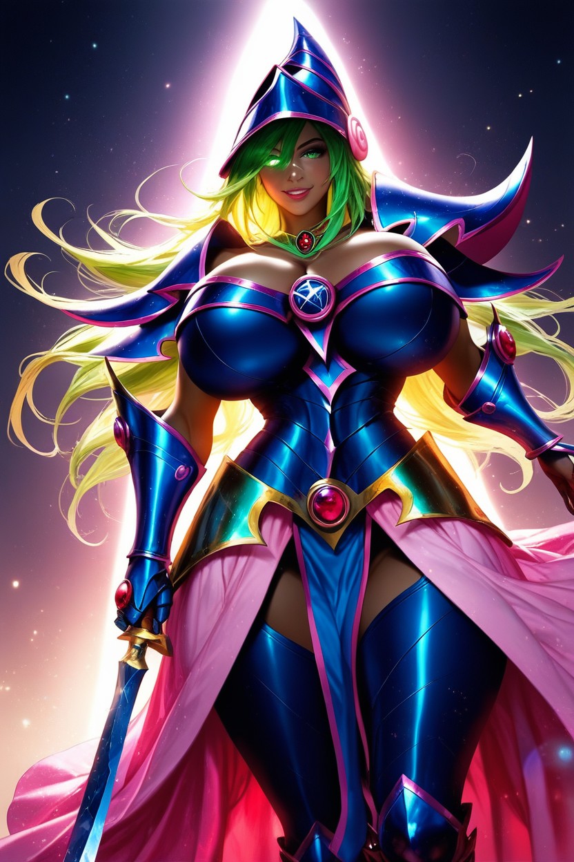 Armor, Glowing Eyes, Pink Thigh High Stockings Hentai AI Porn