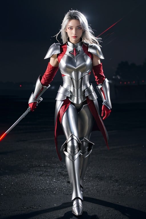 Red Eyes, Hyper Realistic, Silver Armor Asian AI Porn