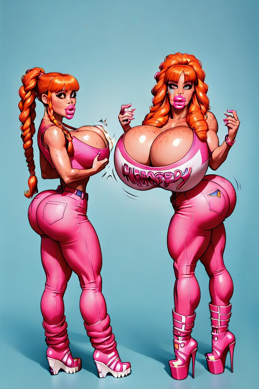 Wearing Overalls, High Ponytail, Tattoo Shemale AI Porn