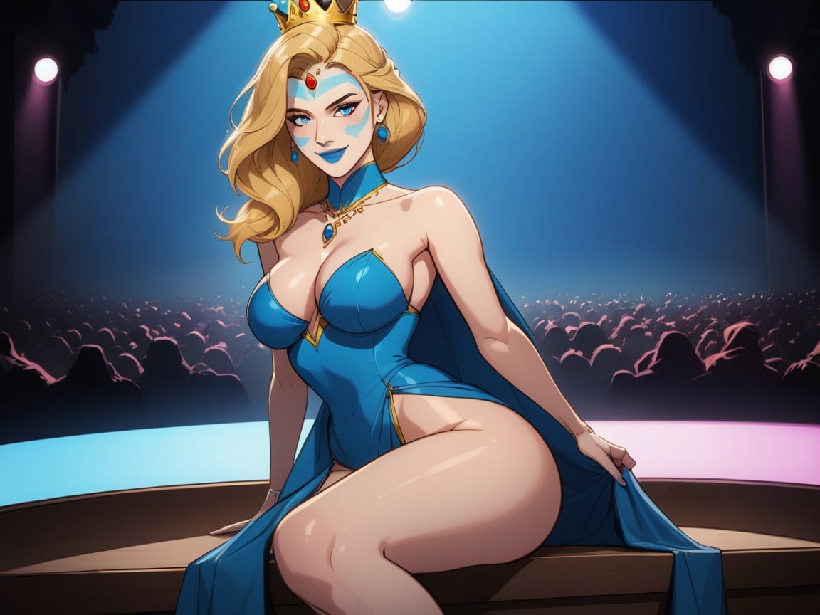 Blue Hair Highlights, Rounded High Breasts, Clothes Ultra Detailed Porno latina IA