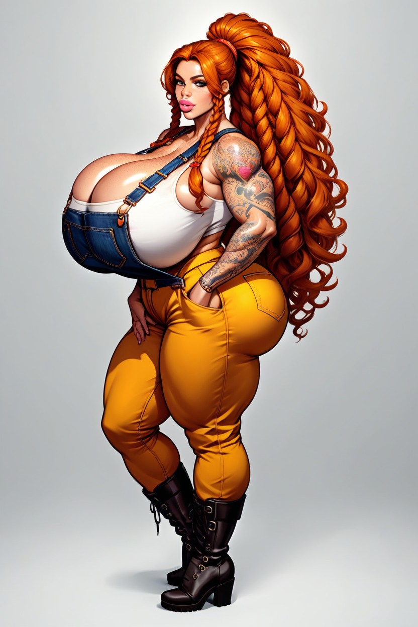 Impossibly Huge Tits, Full Tattoos, Ginger Shemale AI Porn