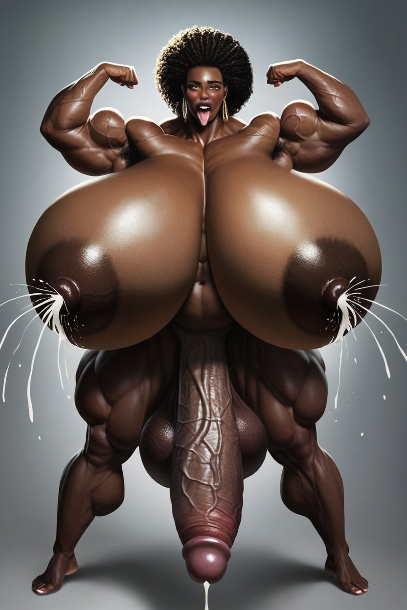 Dark Brown Skin, Curly Black Hair, Sweaty Shemale AI Porn