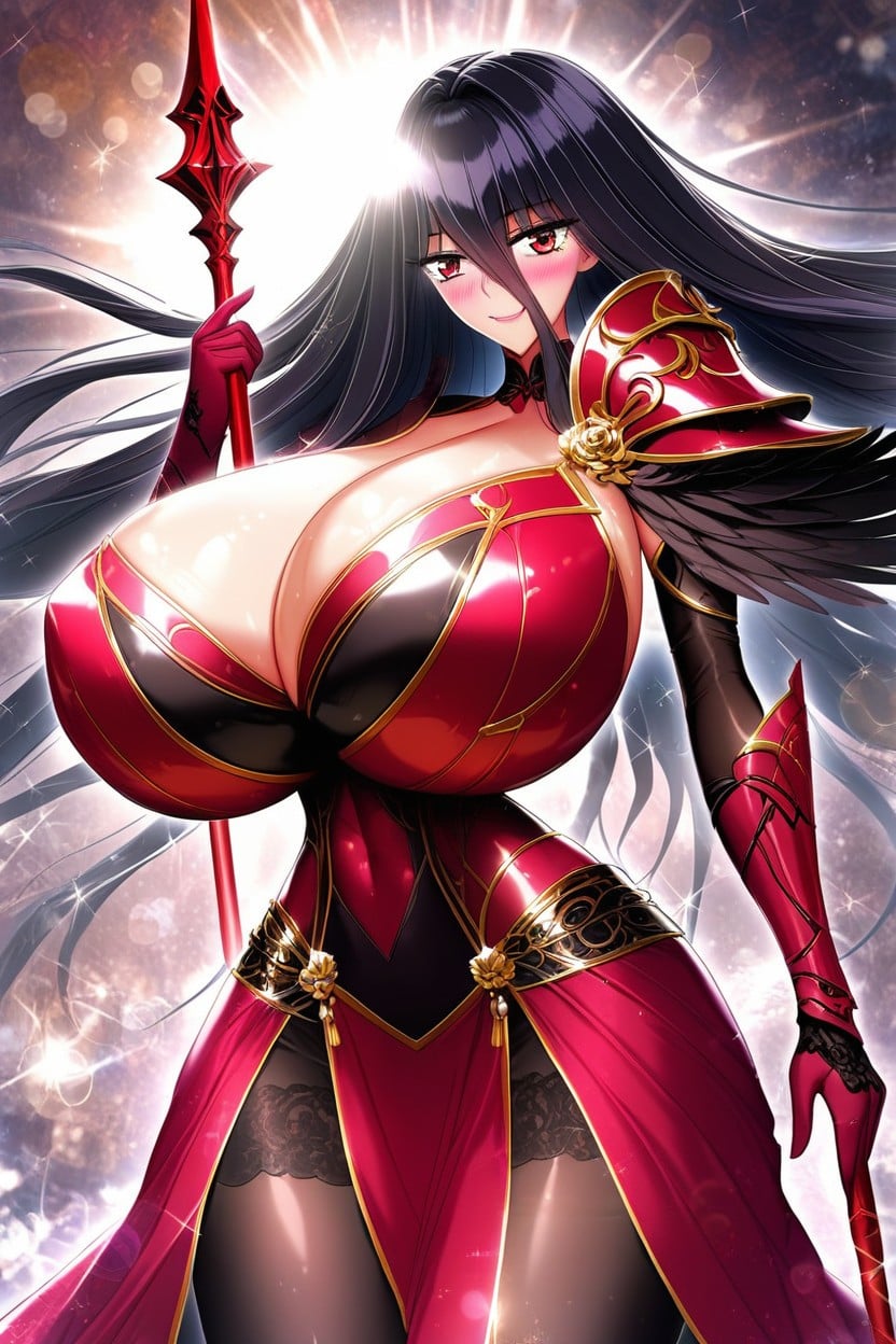 Enormous Hyper Breasts, Glossy Lips, Valkyrie Helm With Armor Visor Hentai AI Porn