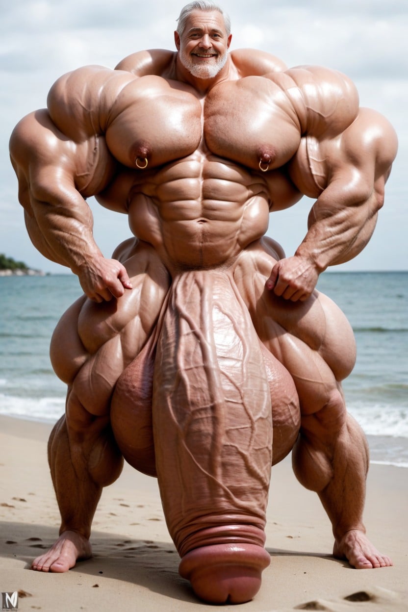 Full Height At Full Frame, Massive Balls, Oversized Muscles AI Gay Porn