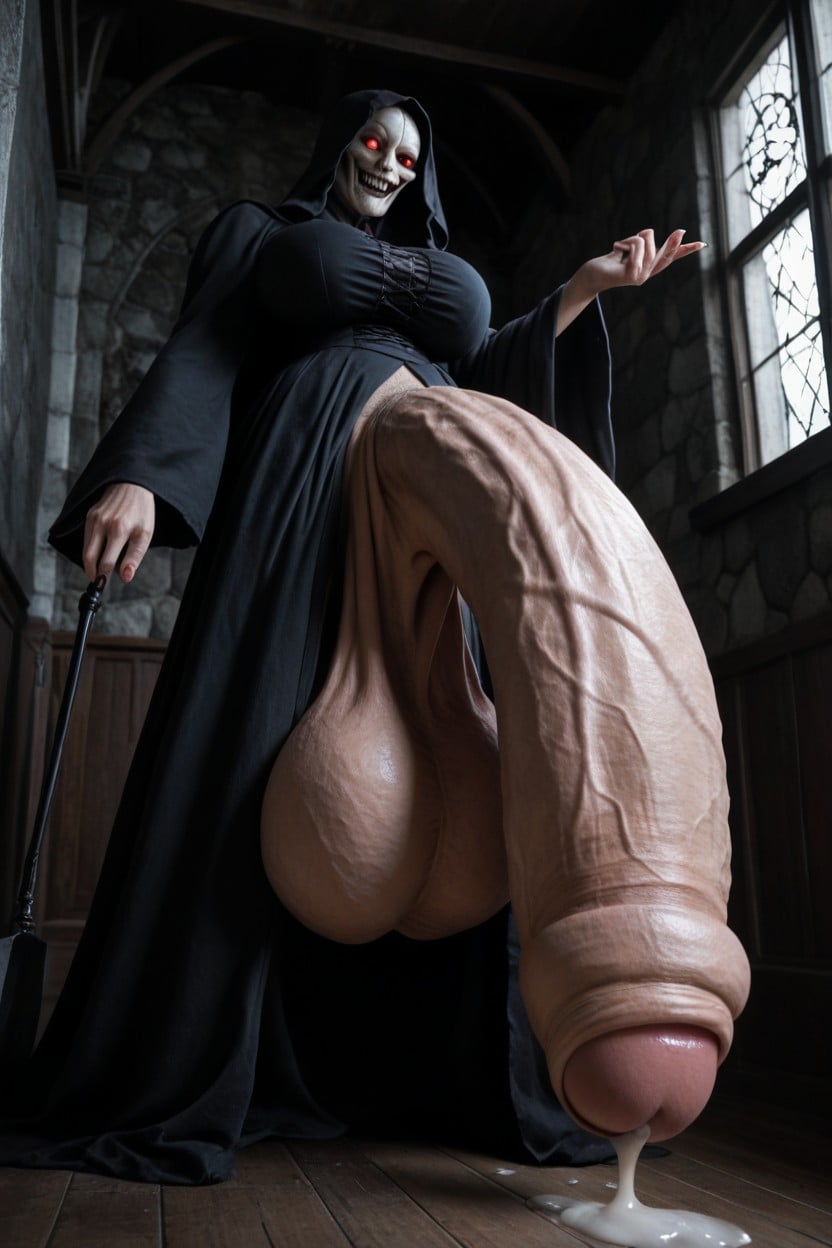Front View, Cock Is Too Big, Large Balls Shemale AI Porn