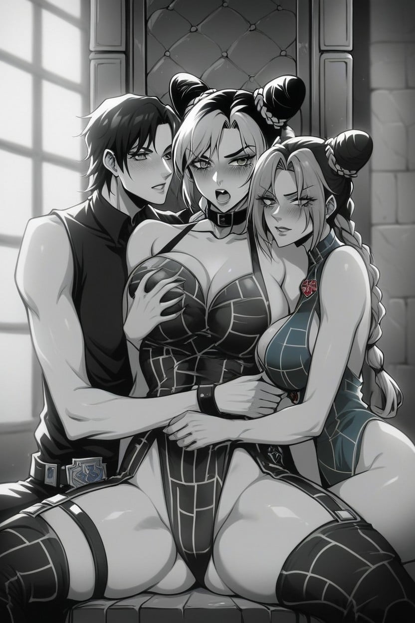 Jolyne Thighs Exposed, Jolyne Getting Her Ass Groped By Makima, Jolyne Has A Big Butt Hentai AI Porn