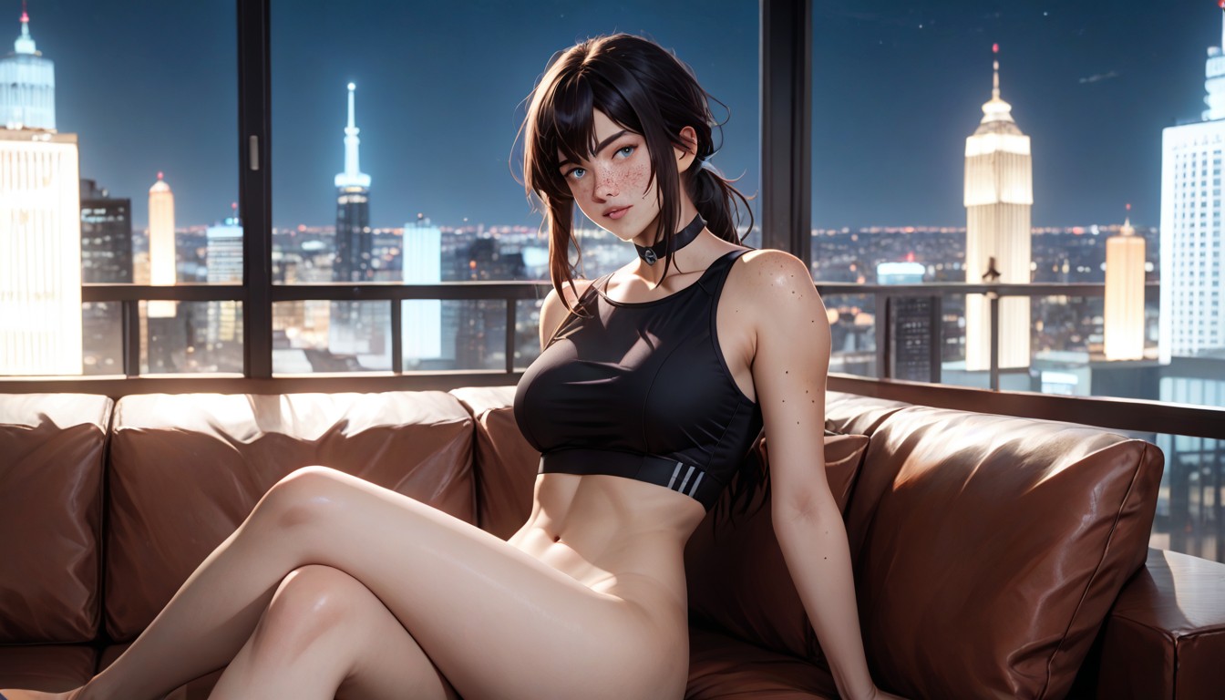 Hyper Realism, Tight Ill Fitting Black Sports Bra, Night AI Porn