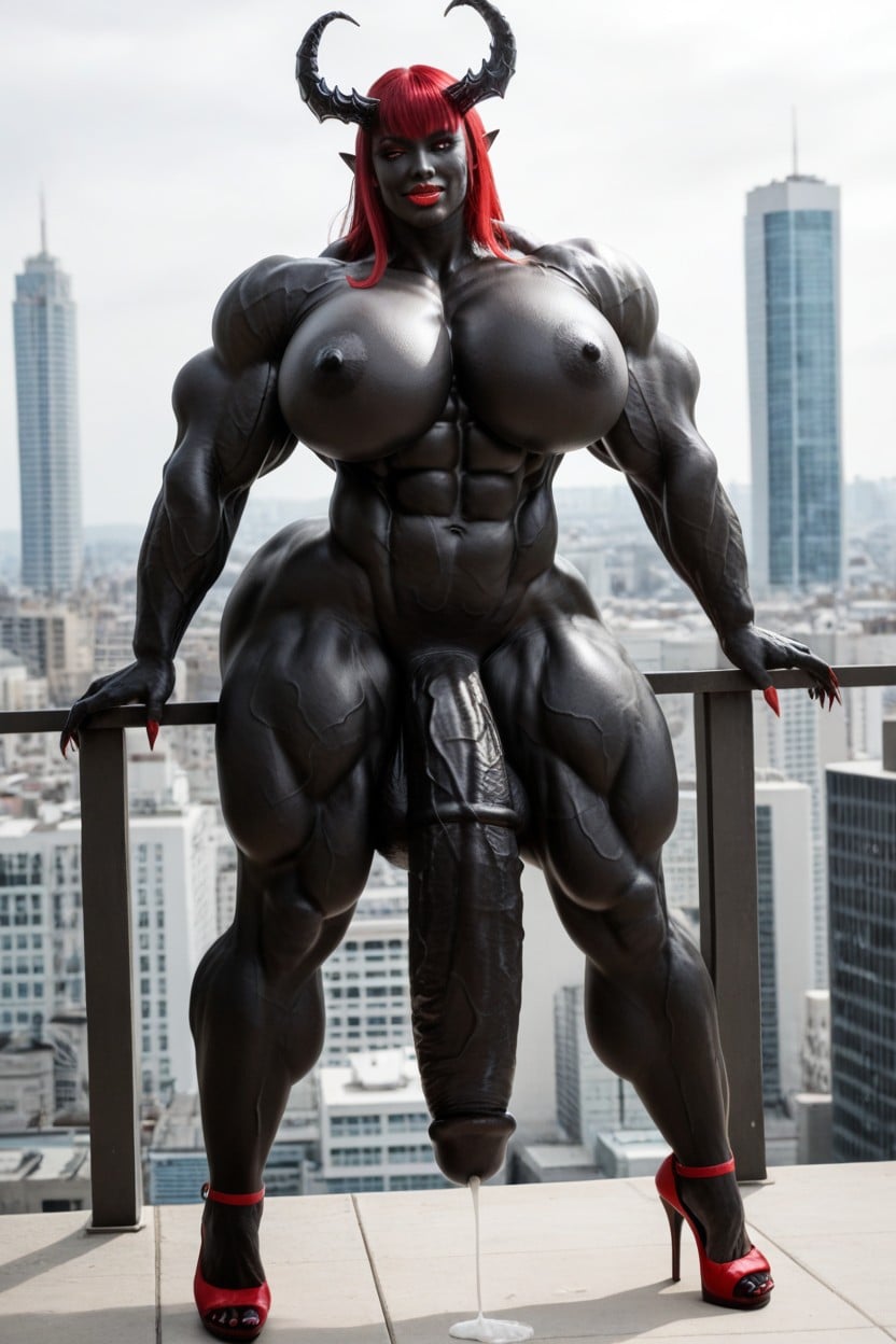 Hourglass Figure, Red Lips, She Venom Shemale AI Porn