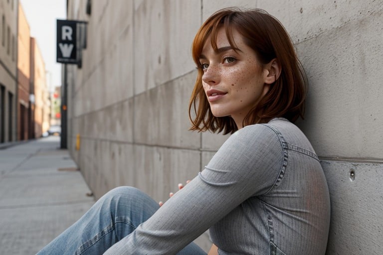 Seductive Eyes, Worn Grey Jeans, White Office Shirt AI Porn