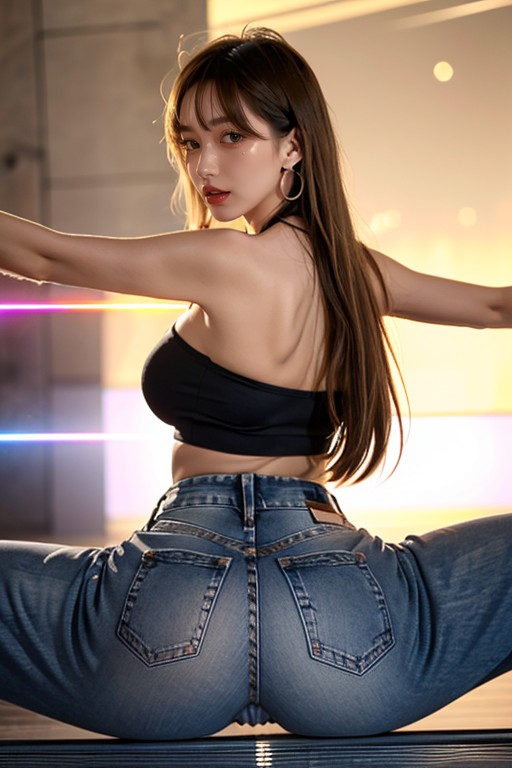Dynamic Movements, Heavy Straight Bangs, Silver Necklace 아시아 AI 포르노