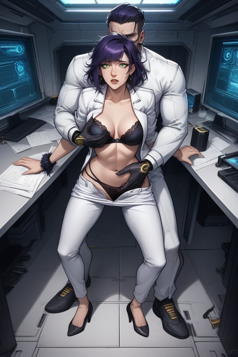 White Denim Jacket Open, Short Length, Wide Eyes Open AI Porn
